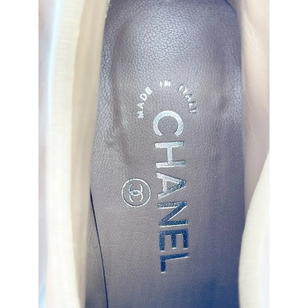 Chanel Tan and Black Leather Cap Toe Bow CC Logo Stiletto Ankle Booties EU 39.5